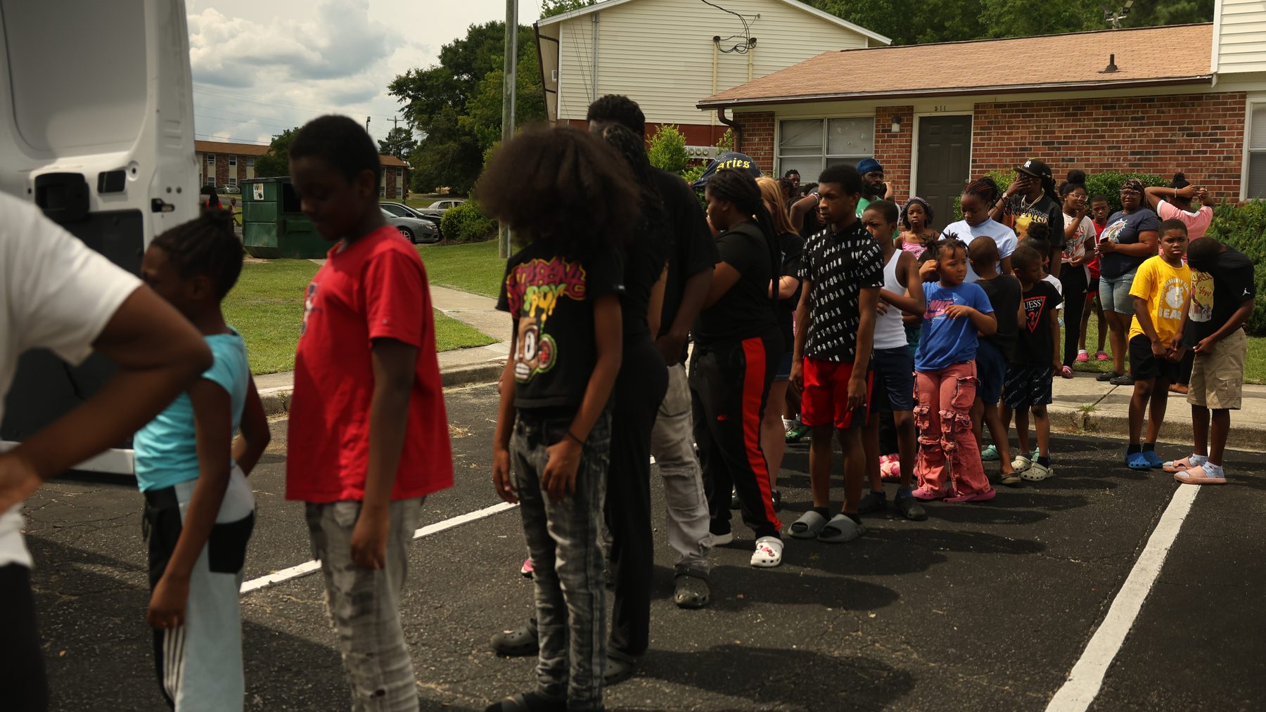 Neighbors waiting in line during YMCA community outreach